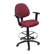 Boss Office Contoured Comfort Fabric Drafting Stool with Arms in Burgundy