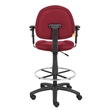 Boss Office Contoured Comfort Fabric Drafting Stool with Arms in Burgundy