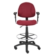 Boss Office Contoured Comfort Fabric Drafting Stool with Arms in Burgundy