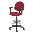 Boss Office Contoured Comfort Fabric Drafting Stool with Arms in Burgundy
