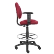 Boss Office Contoured Comfort Fabric Drafting Stool with Arms in Burgundy