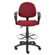 Boss Office Contoured Comfort Fabric Drafting Stool with Loop Arms in Burgundy