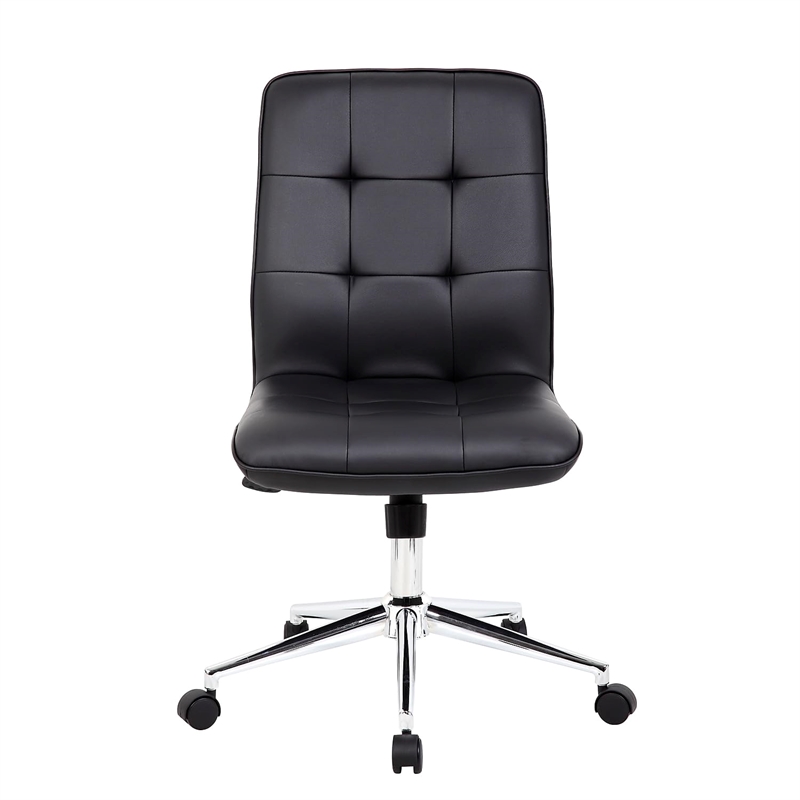 Boss Office Modern Faux Leather Tufted Ergonomic Office Swivel Chair in Black