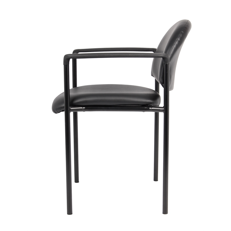 Boss Office Diamond Faux Leather Upholstered Stackable Guest Chair in Black
