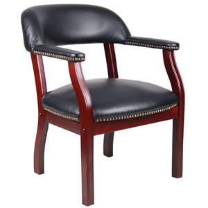 Boss Office Ivy League Faux Leather Executive Captains Guest Chair in Black
