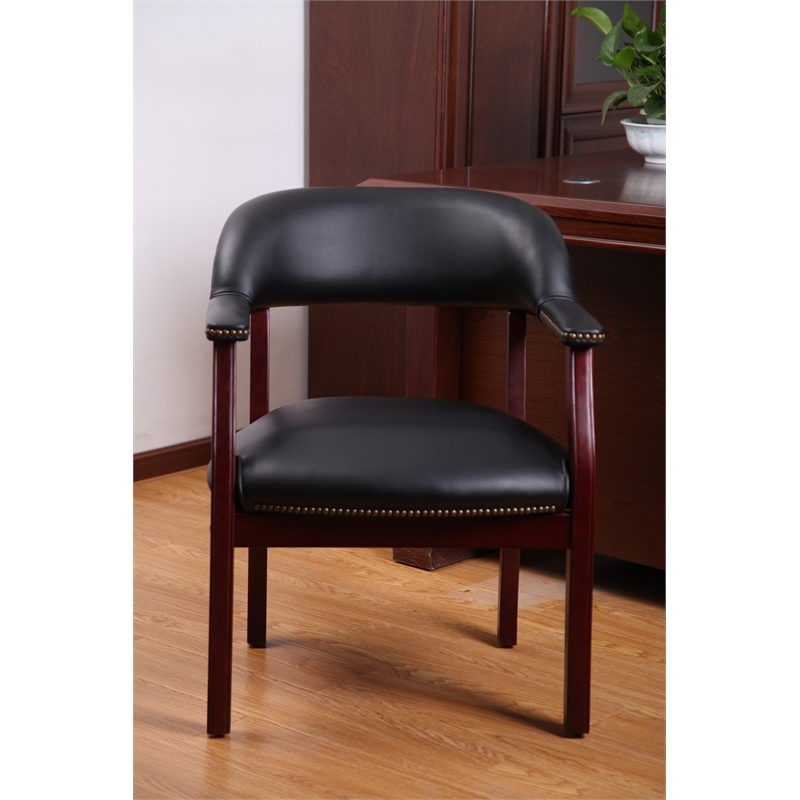 Boss Office Ivy League Faux Leather Executive Captains Guest Chair in Black