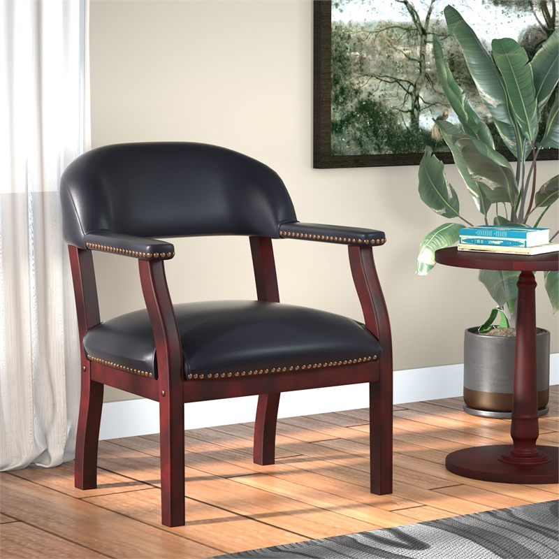 Boss Office Ivy League Faux Leather Executive Captains Guest Chair in Black