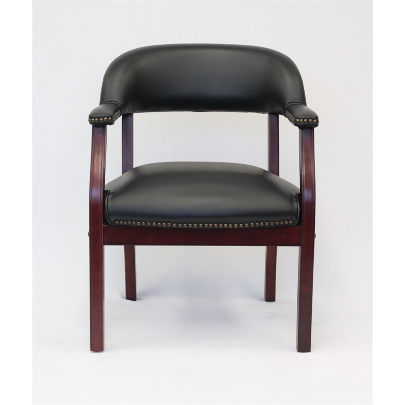 Boss Office Ivy League Faux Leather Executive Captains Guest Chair in Black