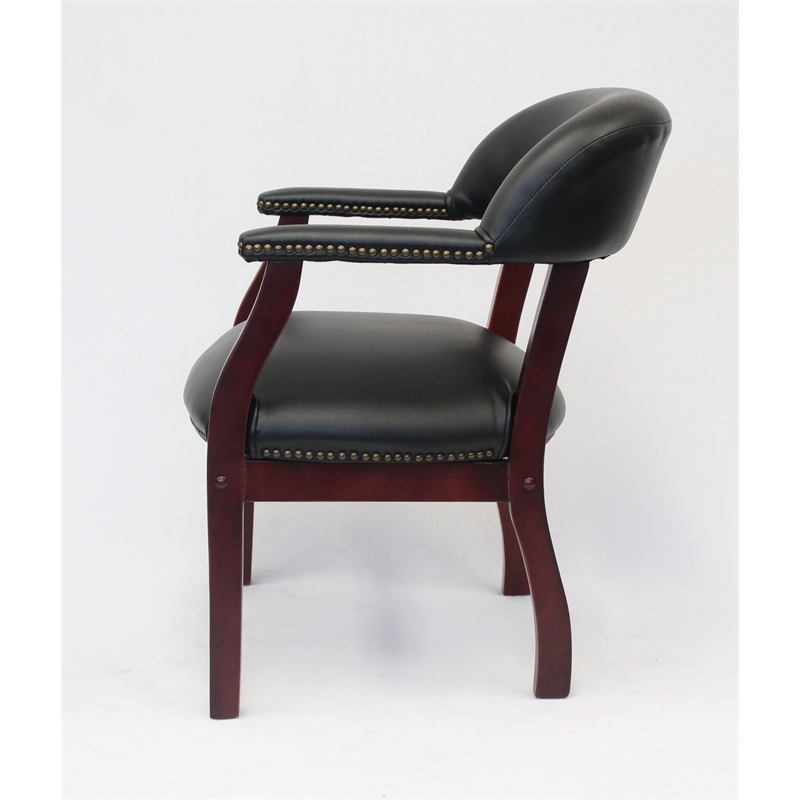 Boss Office Ivy League Faux Leather Executive Captains Guest Chair in Black