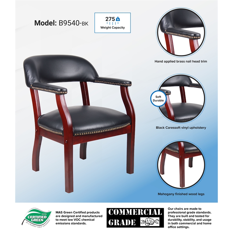 Boss Office Ivy League Faux Leather Executive Captains Guest Chair in Black