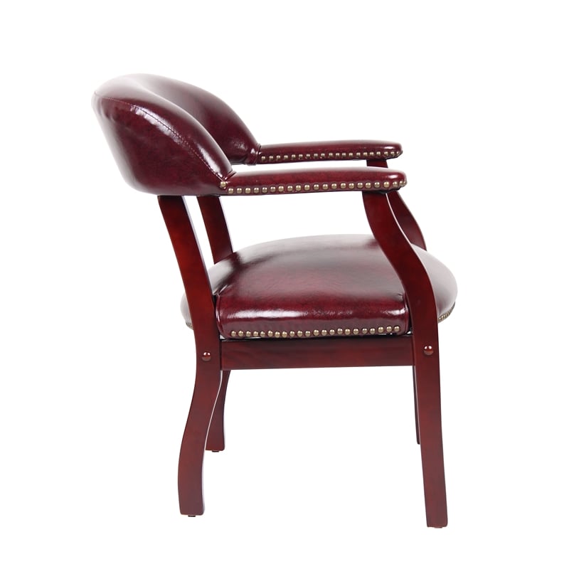Boss Office Ivy League Faux Leather Executive Captains Guest Chair in Burgundy