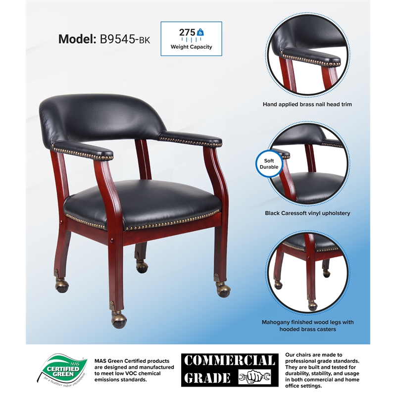 Boss Office Ivy League Faux Leather Executive Mobile Guest Chair in Black