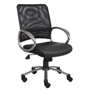 Boss Office Products Mesh Back LeatherPlus Task Office Chair in Black