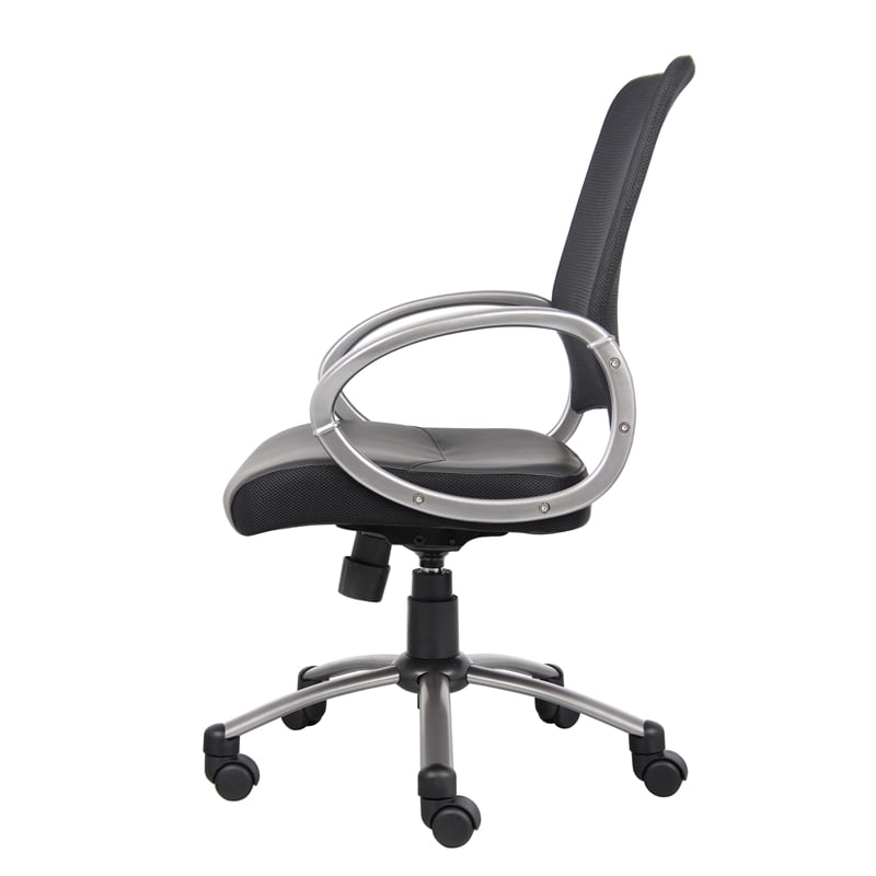 Boss Office Products Mesh Back LeatherPlus Task Office Chair in Black