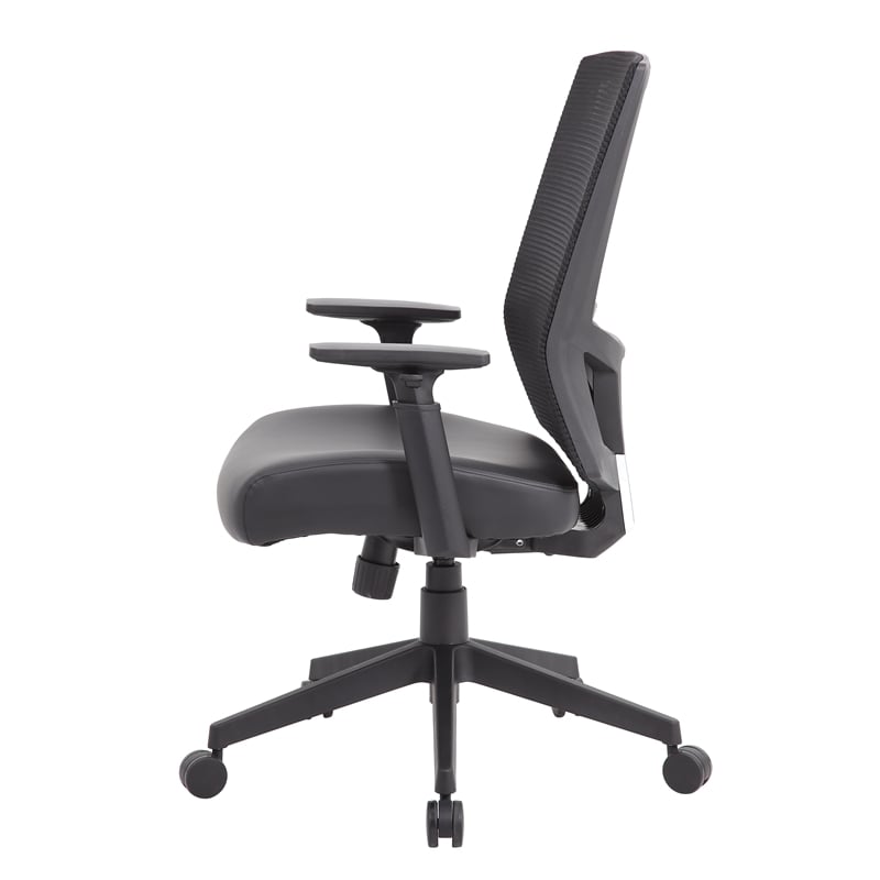 Boss Office Mesh Back Vinyl Task Chair with Synchro-Tilt in Black