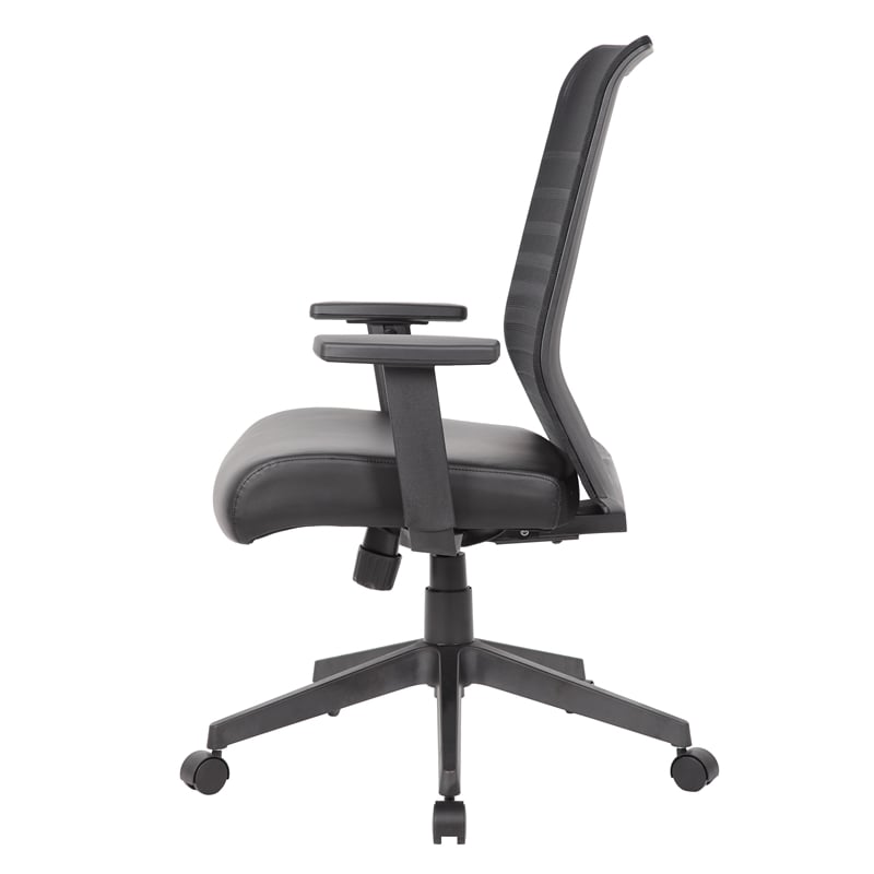 Boss Office Products Mesh Back Vinyl Task Chair with Adjustable Arm in Black
