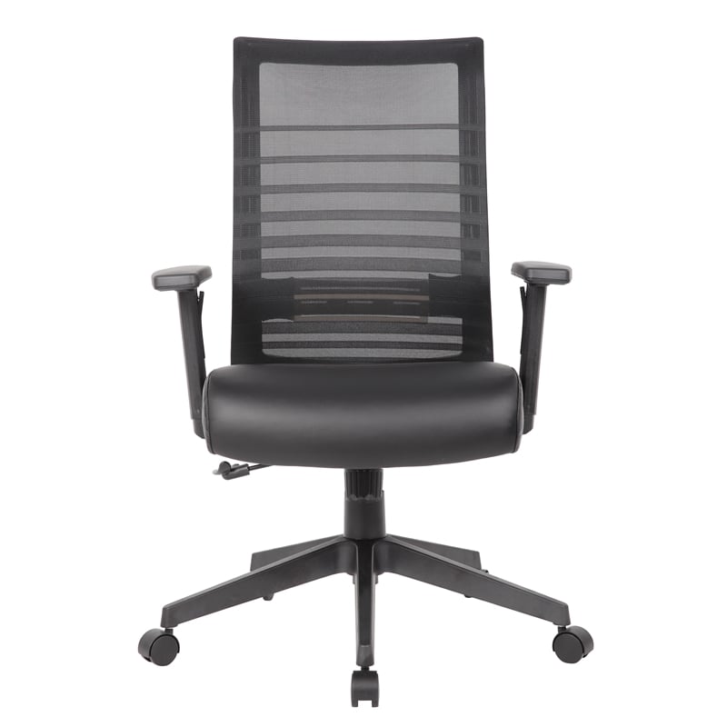 Boss Office Products Mesh Back Vinyl Task Chair with Adjustable Arm in Black