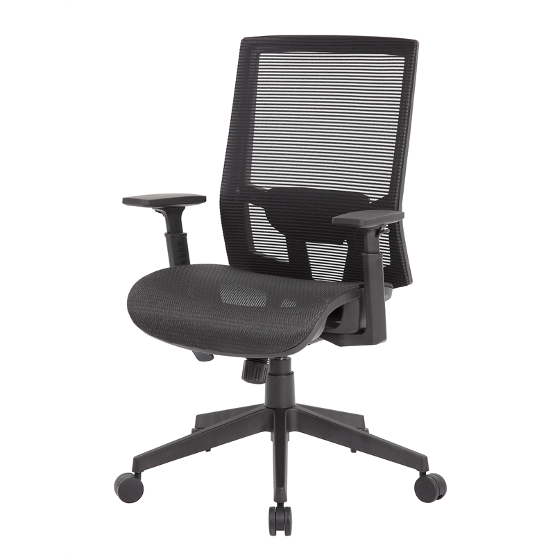 Boss Office Mesh Back Fabric Task Chair with Adjustable Arm in Black