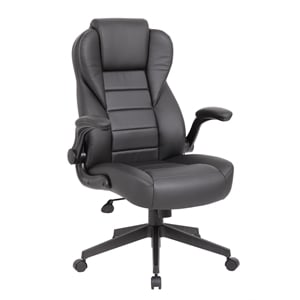 Boss Office High Back Flip Arm Vinyl Executive Chair in Black