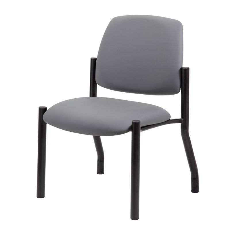 Boss Office Armless Vinyl & Steel Guest Chair in Gray/Black