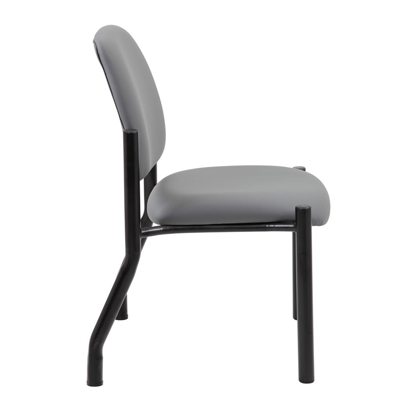 Boss Office Armless Vinyl & Steel Guest Chair in Gray/Black