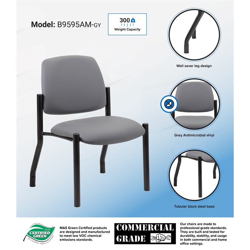 Boss Office Armless Vinyl & Steel Guest Chair in Gray/Black