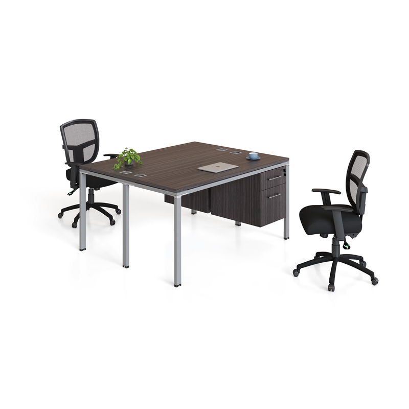 Boss Office Simple System Face to Face Double Desks with Pedestals in Driftwood