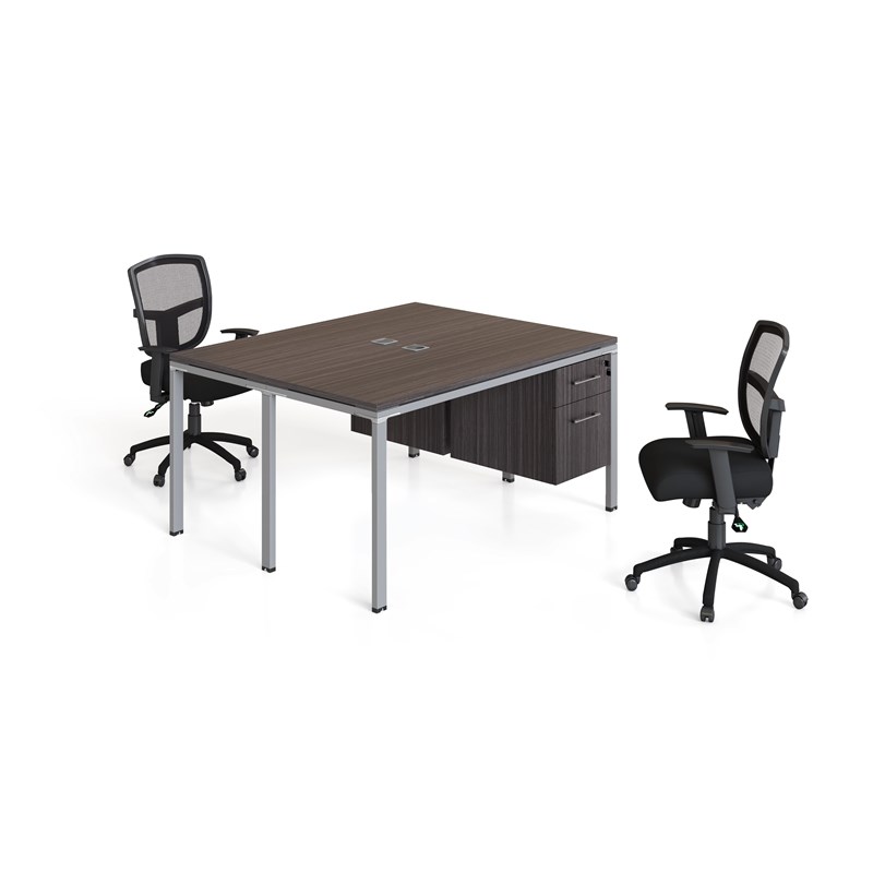 Boss Office Simple System Face to Face Double Desks with Pedestals in Driftwood