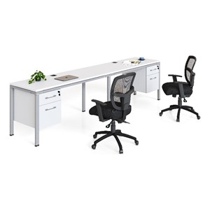 Boss Office Simple System Side by Side Double Desks with 2 Pedestals in White