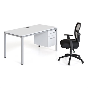 Boss Office Simple System 66&quot x 24&quot Single Desk with (1) Pedestal in White