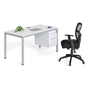 Boss Office Simple System 48&quot x 24&quot  Single Desk with (1) Pedestal in White