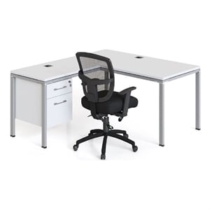Boss Office Simple System 48&quot x 24&quot L Desk with (1) Pedestal in White