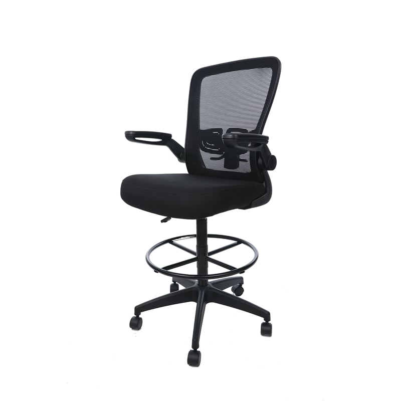Boss Office Products Flip Arm Mesh Stool in Black