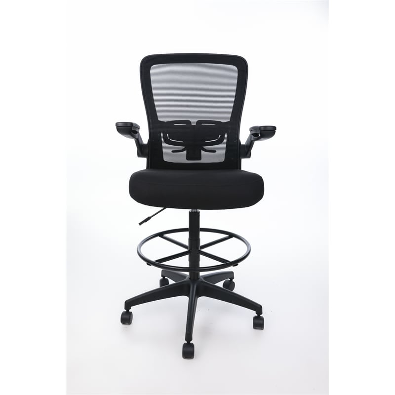 Boss Office Products Flip Arm Mesh Stool in Black