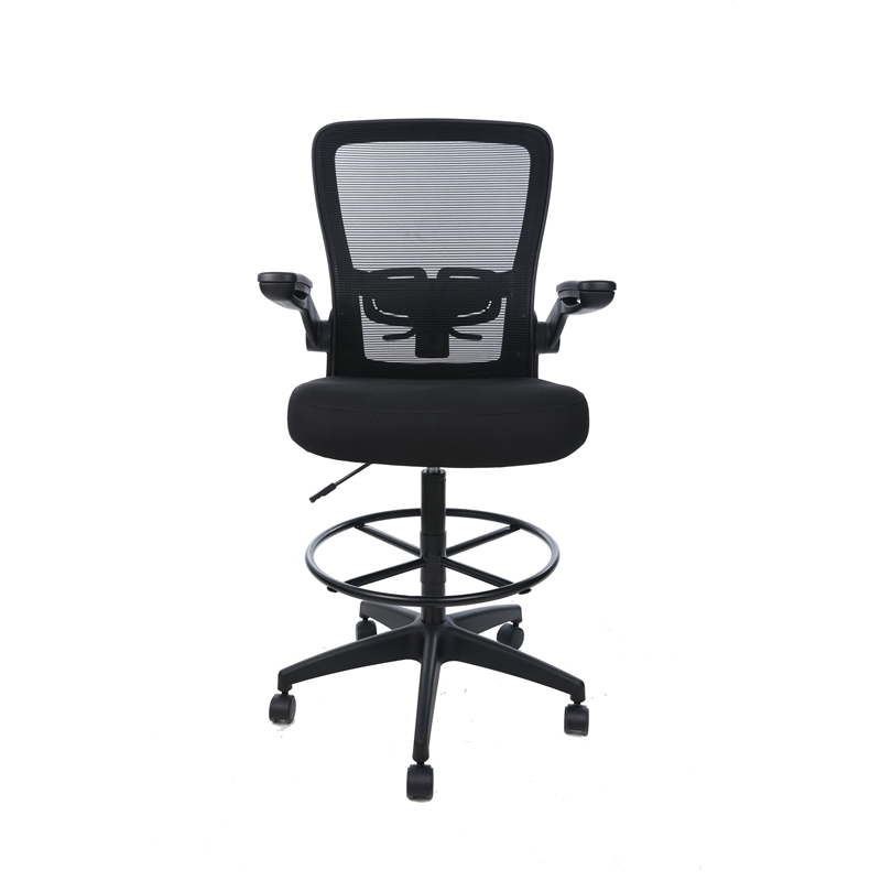 Boss Office Products Flip Arm Mesh Stool in Black