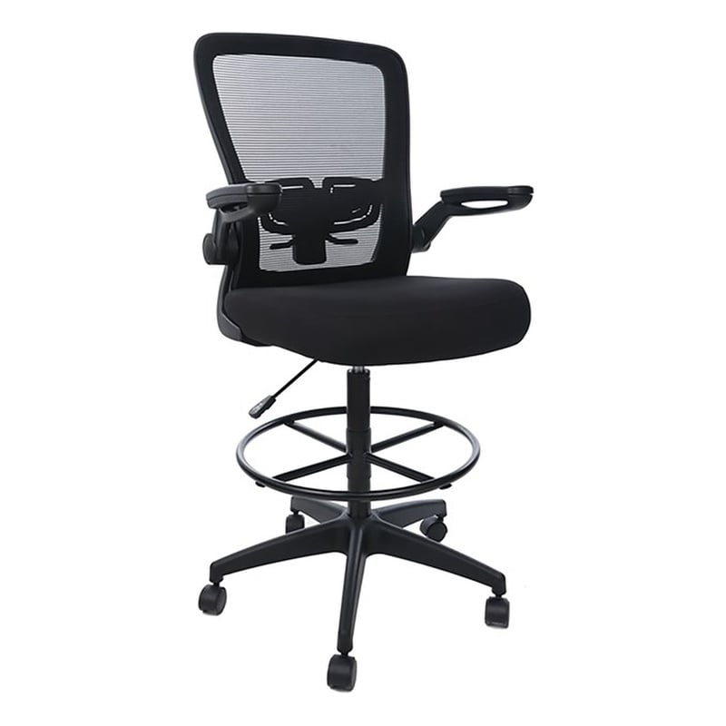 Boss Office Products Flip Arm Mesh Stool in Black