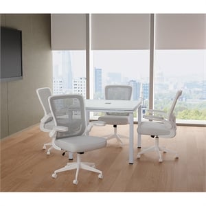 Boss Office Products 36&quot Square Table and (4) Office Task Chairs in White/Gray