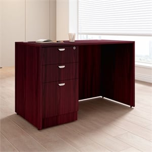 Boss Office Products 48&quot x 24&quot Desk with File Pedestal in Mahogany