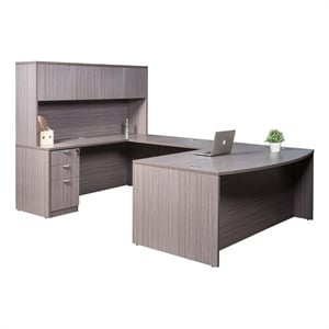 Boss Ofice Products 71&quot U-Shaped Curved Bow Desk with File Storage in Driftwood