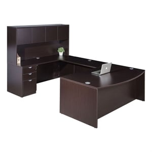 Boss Ofice Products 71&quot U-Shaped Curved Bow Desk with File Storage in Mocha