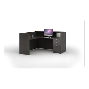 Boss Office Products 71&quot Reception Corner Desk with File Pedestal in Driftwood