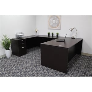 Boss Offie Products 66&quot U-Shape Desk with 2 File Pedestals in Mocha