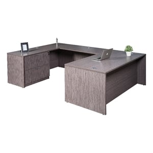 Boss Office Products 66&quot U-Shape Desk with Lateral File in Driftwood