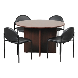 Boss Office Products 42&quotW Conference Table with 4 Stacking Chairs in Mahogany