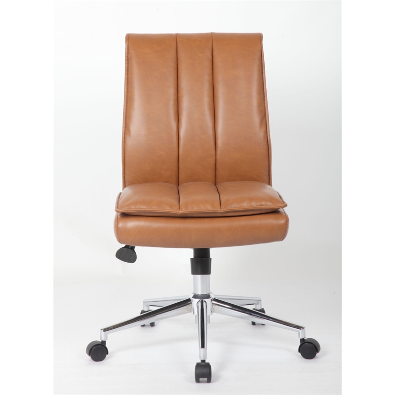 Boss Office Products Charlotte Pillow Top Armless Vinyl Task Chair in Caramel