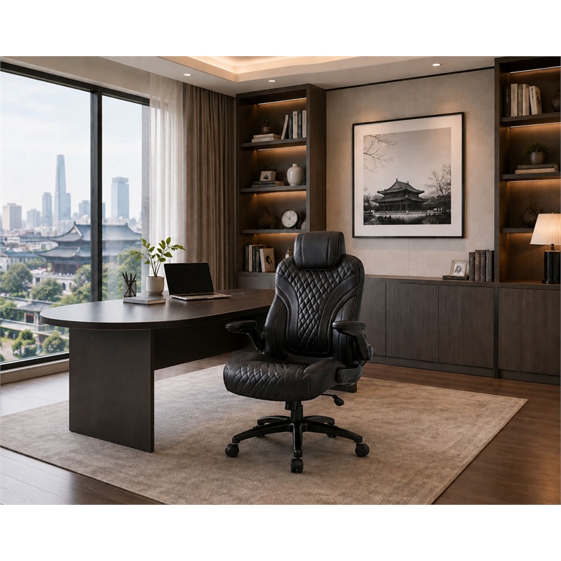 Boss Office Products Heavy Duty Caressoftplus Vinyl Executive Chair in Black
