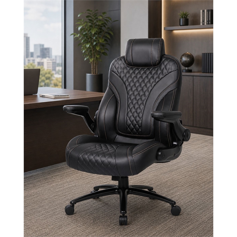 Boss Office Products Heavy Duty Caressoftplus Vinyl Executive Chair in Black