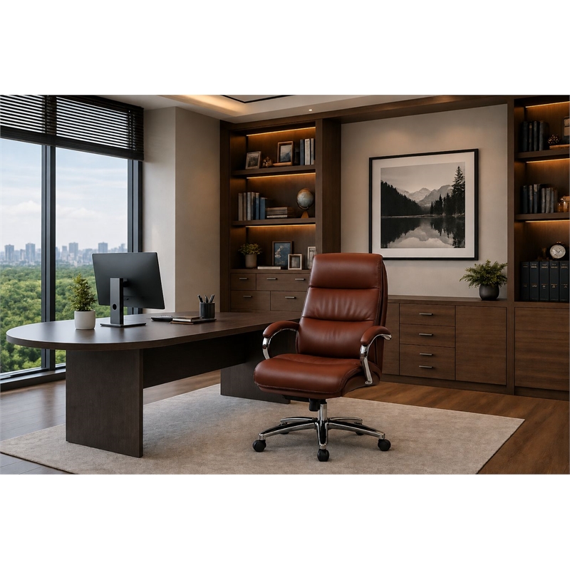 Boss Office Products Top Grain Leather Executive Chair in Burgundy