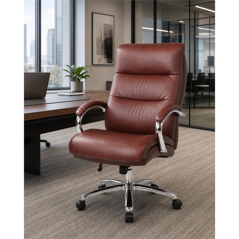 Boss Office Products Top Grain Leather Executive Chair in Burgundy