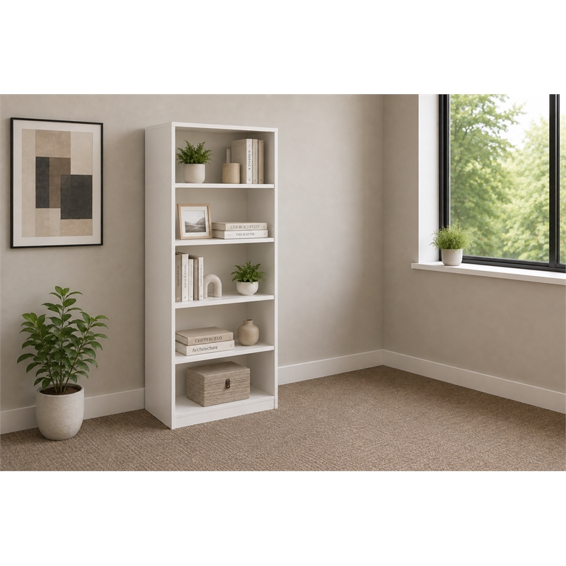 Boss Office Products 5 Shelf Engineered Wood Bookcase in White